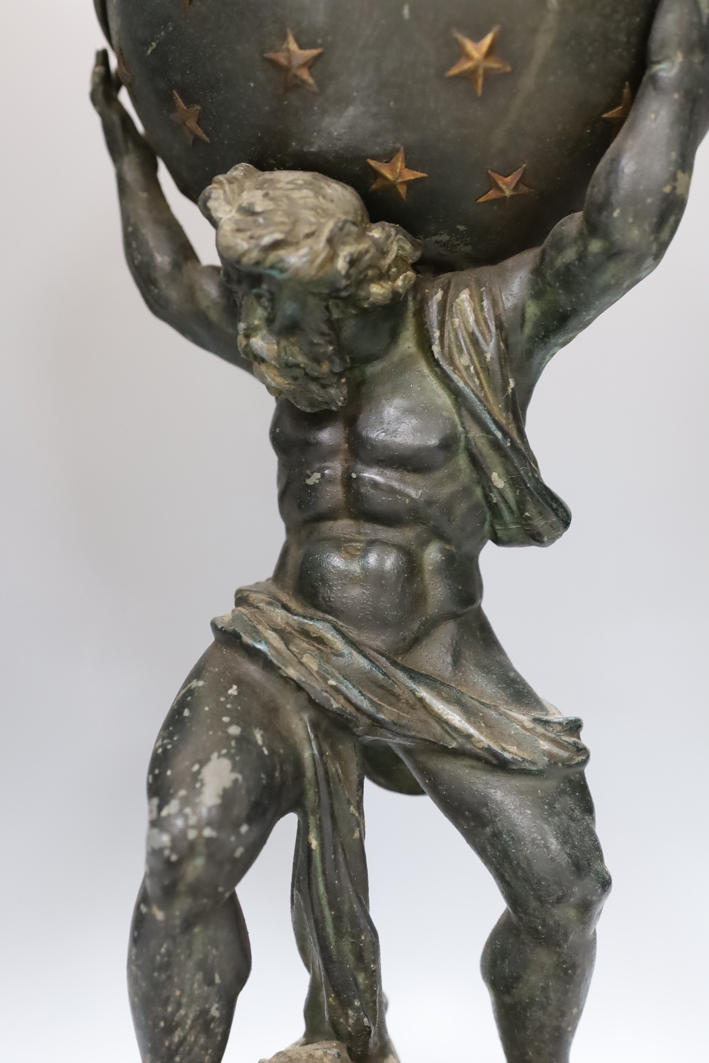 A spelter 'Atlas' oil lamp - 82.5cm tall